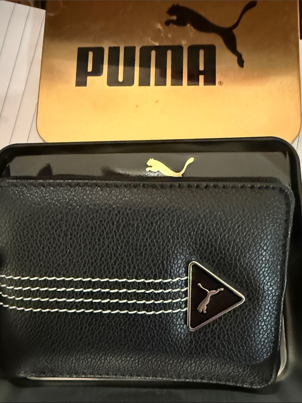 🏖️10 items for $20☀️ Puma Black Bi-Fold Wallet with White Stitching and Metal